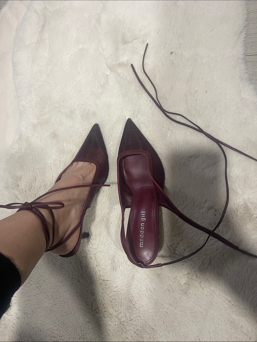 Madden Girl Burgundy Pointed-Toe Lace-Up Heels